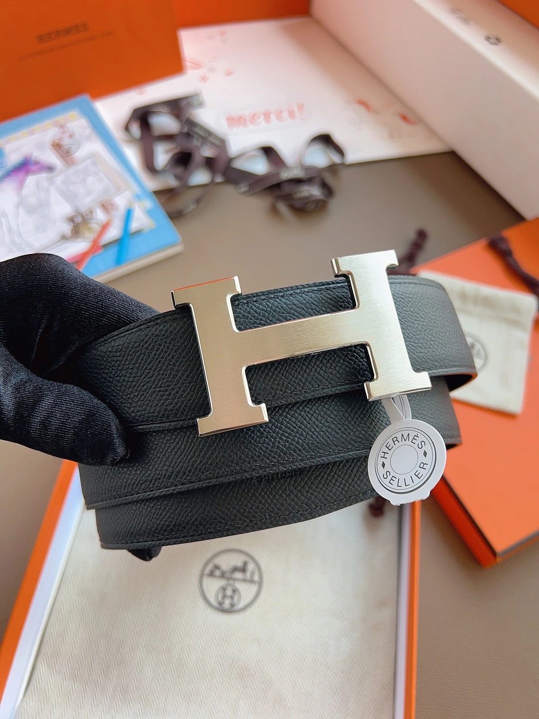 H-Buckle Leather Belt Top Grain Cowhide Double-Sided