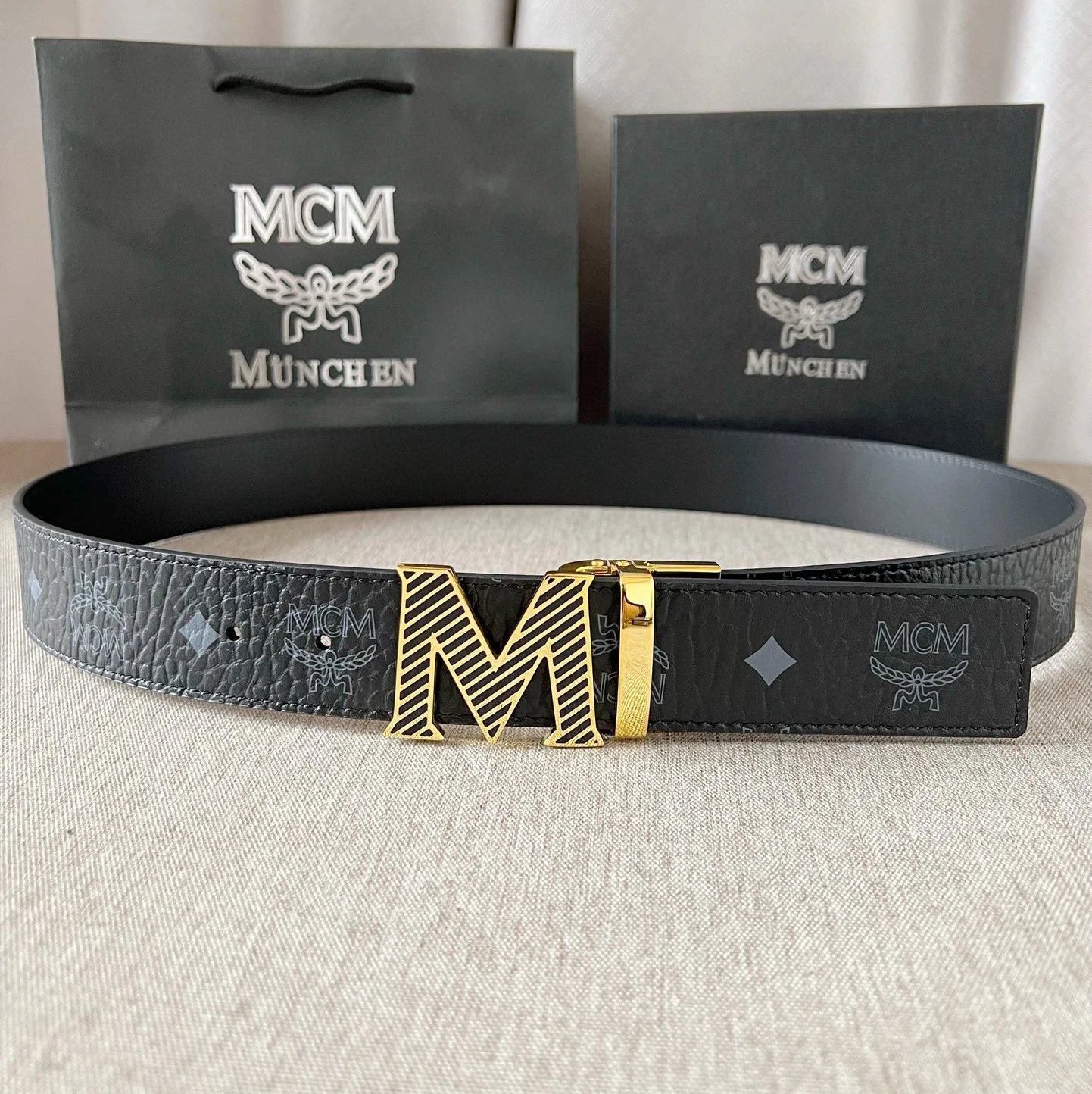 Black with Patterned Gold Buckle