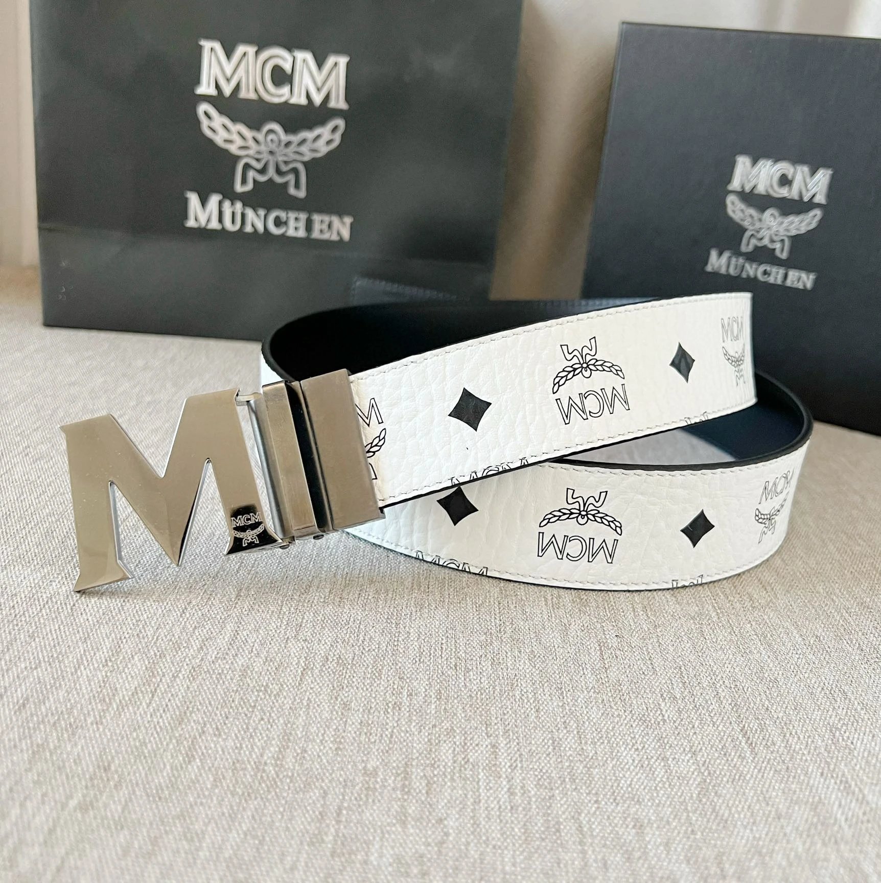 White with Bright Gunmetal Buckle