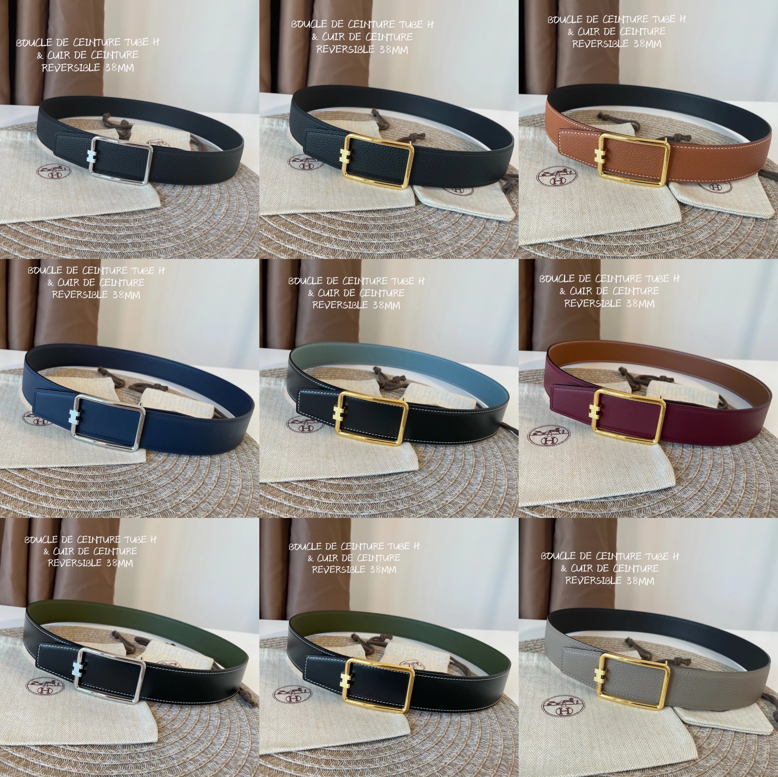 Hermes H-Buckle Leather Belt Business Casual Unisex