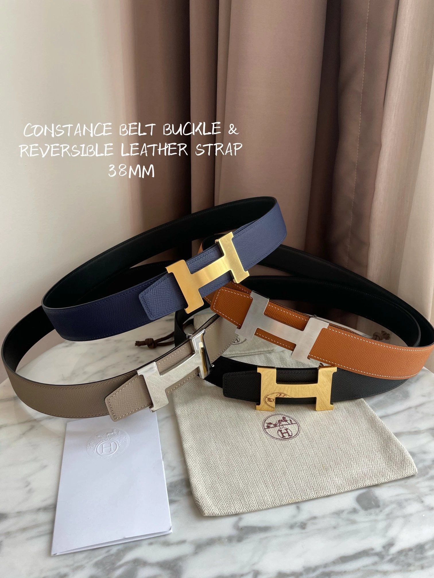 In stock high quality h home men's belt leather double-sided pure cowhide business casual belt