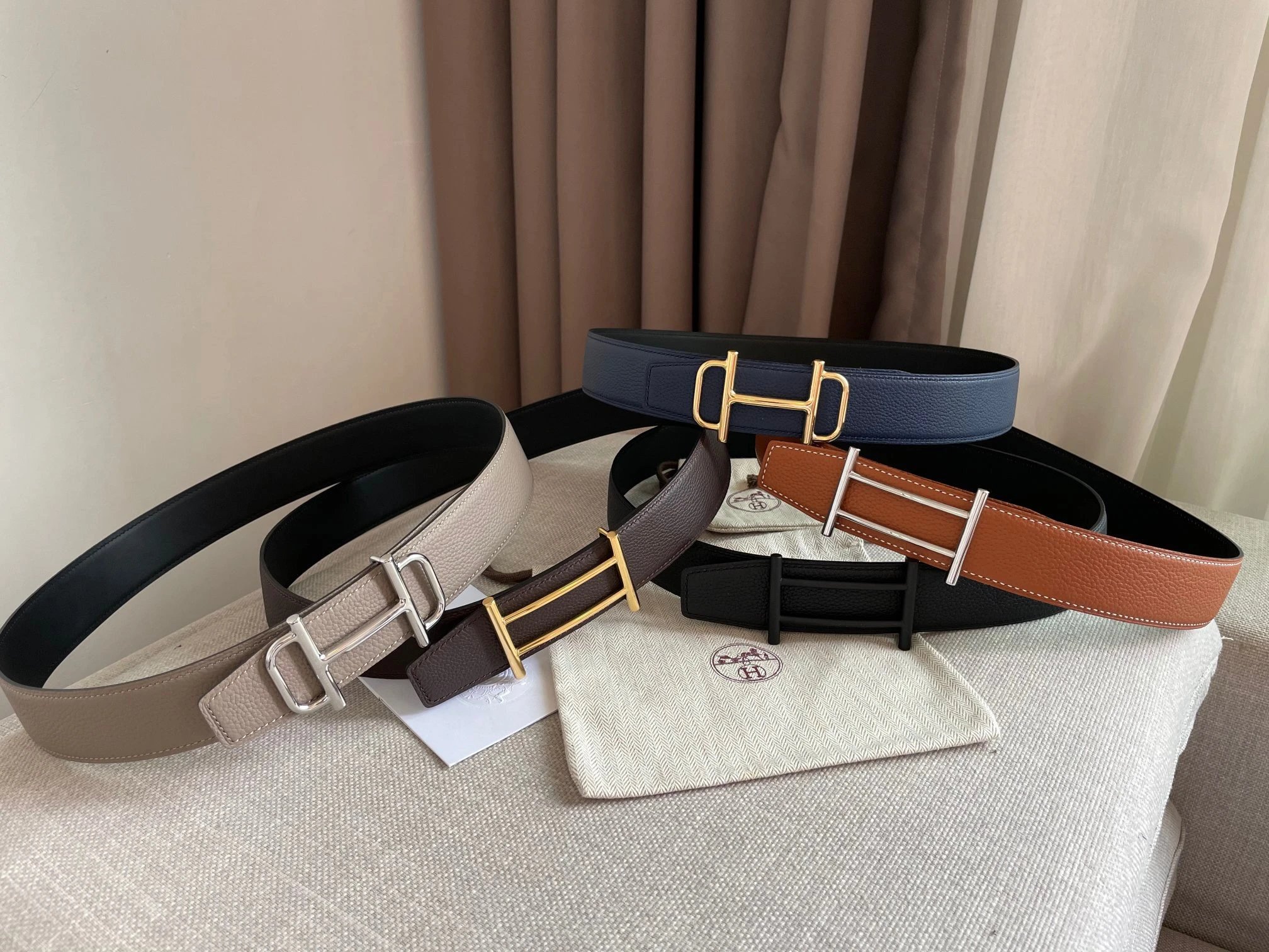 Hermes Leather Belt Top Grain Cowhide Double-Sided Smooth Buckle