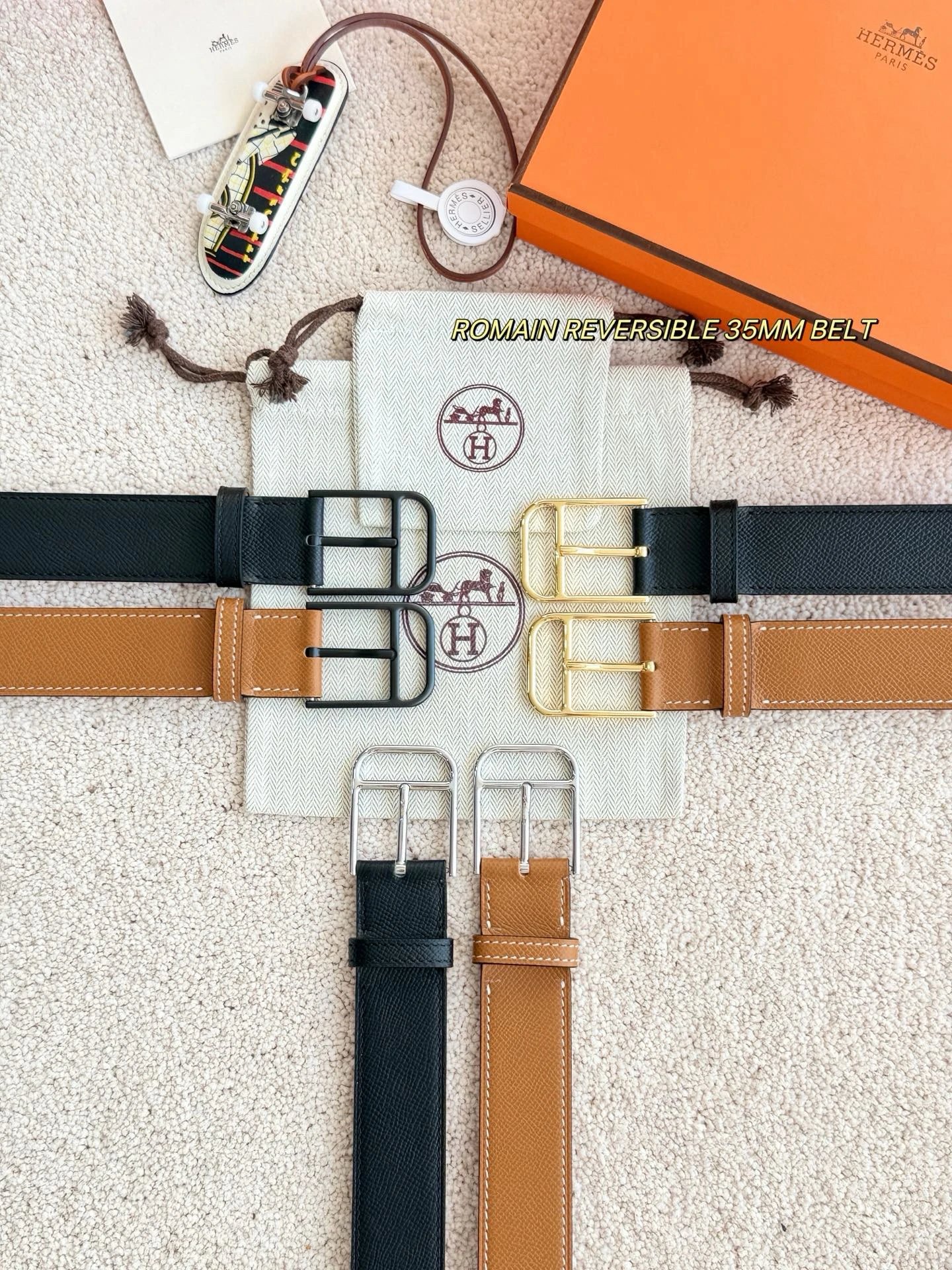 Hermes Imported Calf Leather Belt H-Buckle Double-Sided