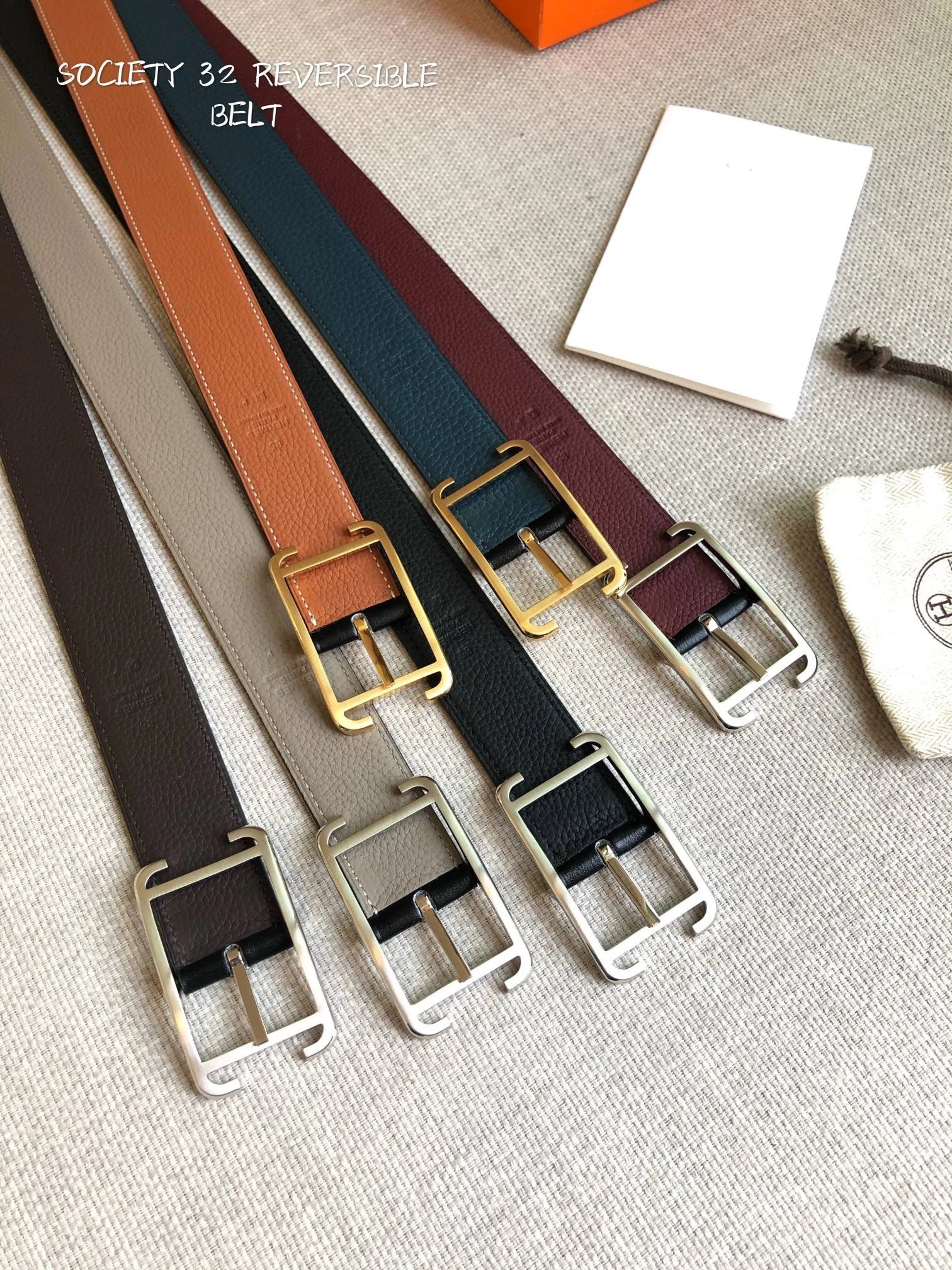 Hermes Imported Calf Leather Belt Double-Sided