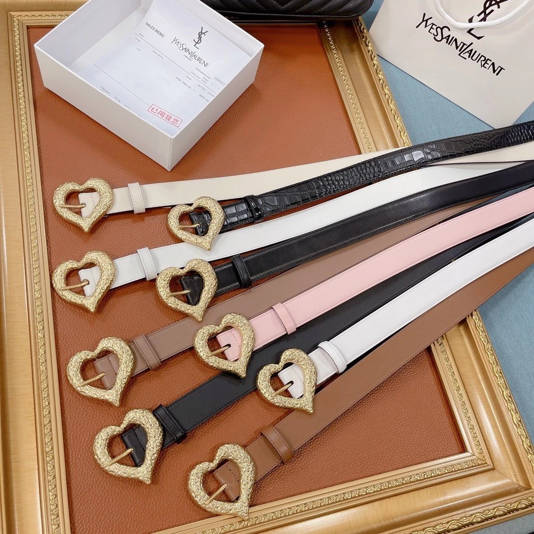 YSL 3.0 Narrow Heart Buckle Belt