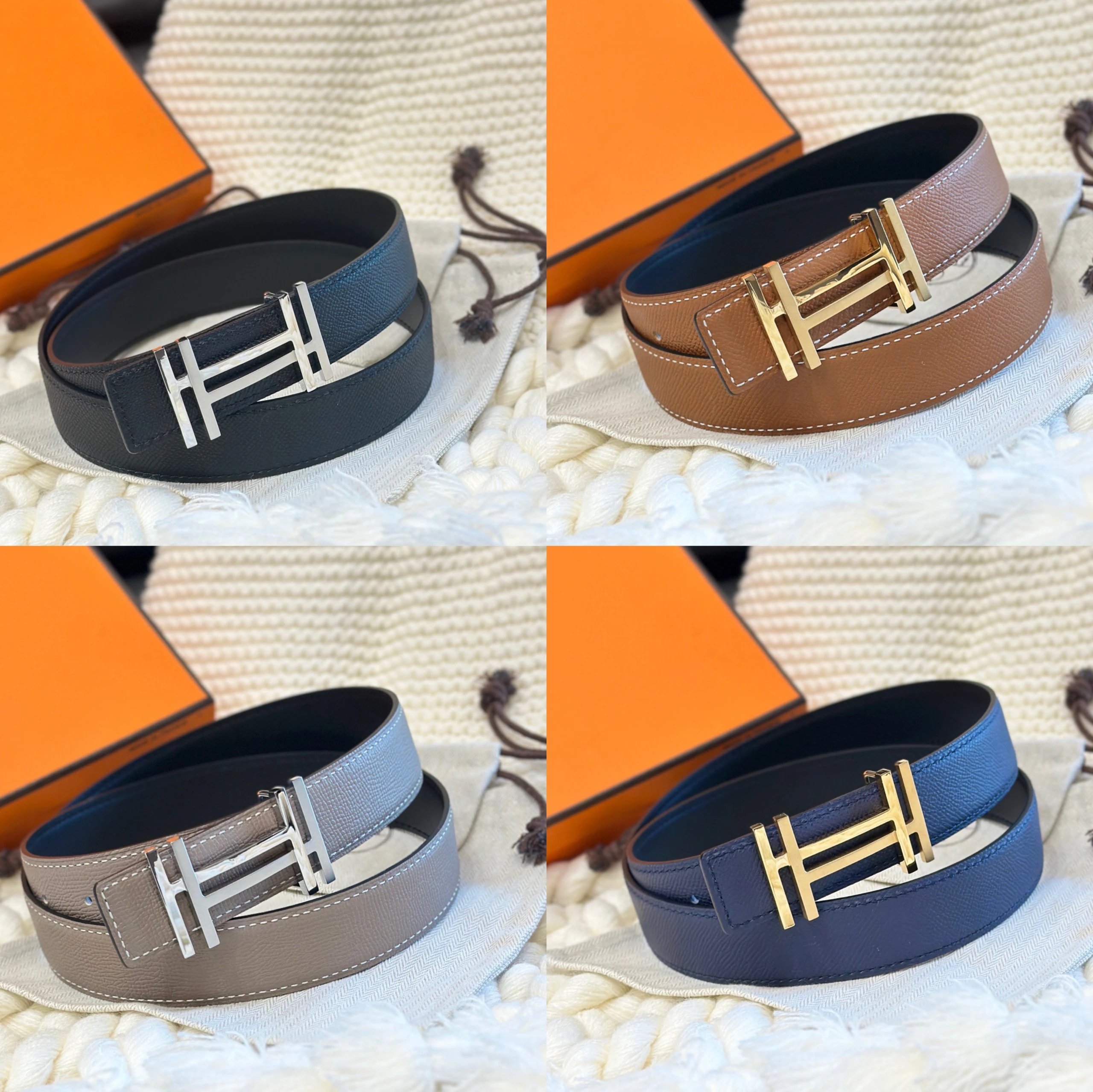 H Pure Cowhide Pin Buckle Business Belt Top Grain