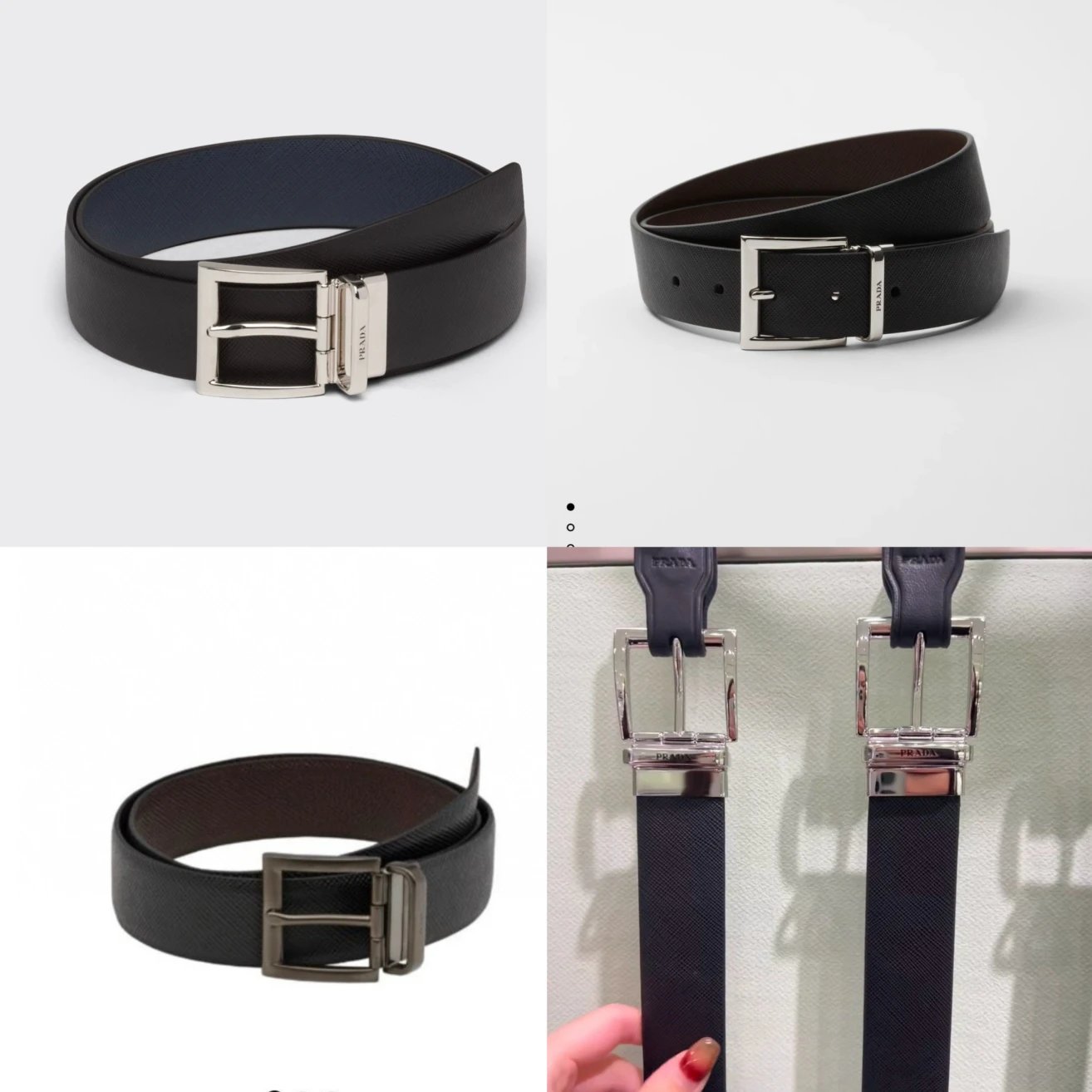 Prada Leather Belt Cross Pattern Double-Sided