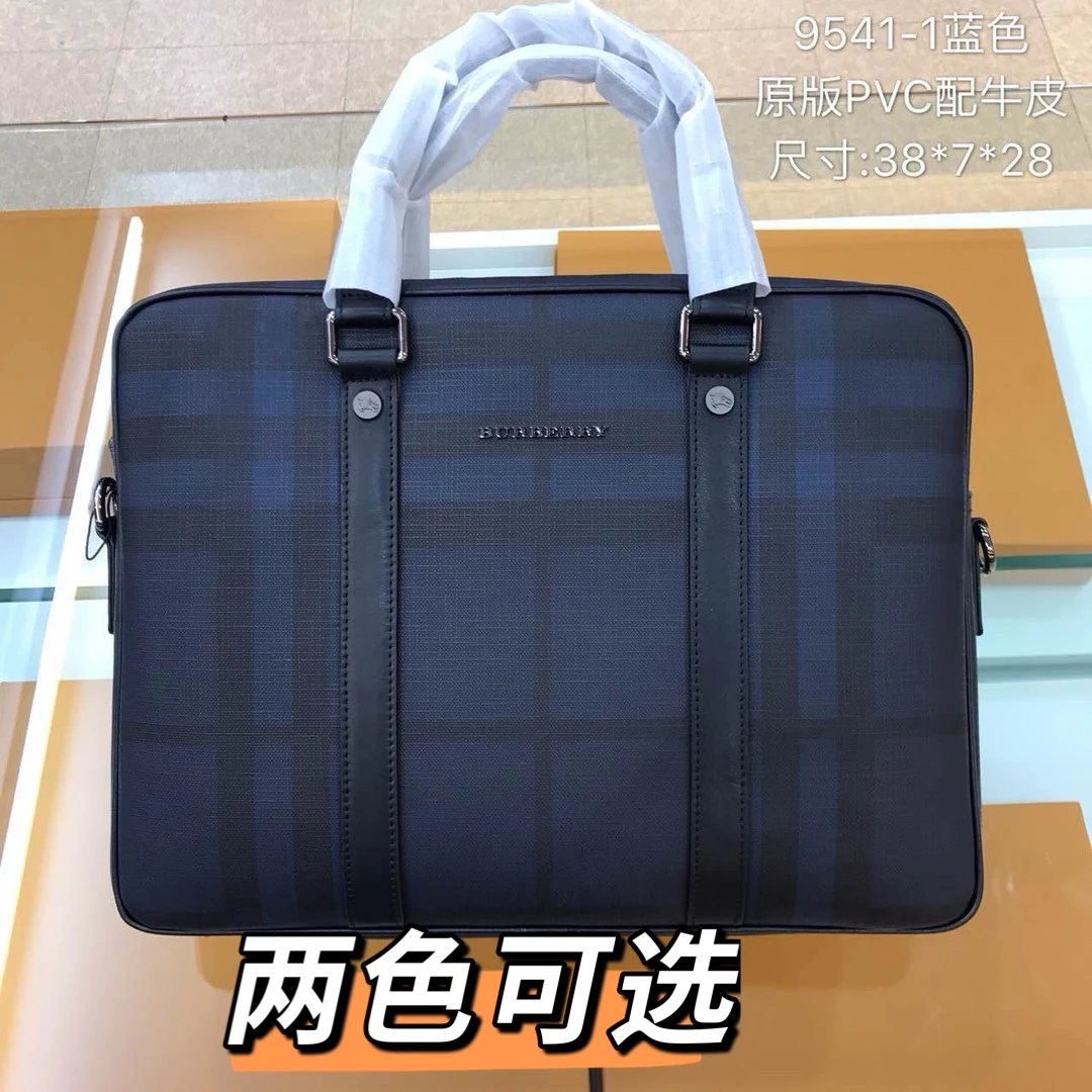 B家 Classic Check Leather Briefcase Messenger Bag