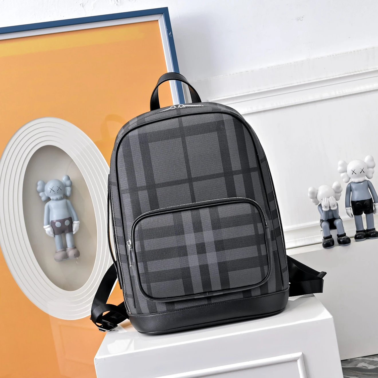 New High-Quality B Brand Men's Genuine Leather Backpack Classic Checkered Cowhide Backpack