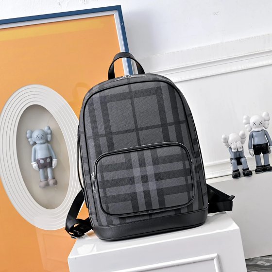New High-Quality B Brand Men's Genuine Leather Backpack Classic Checkered Cowhide Backpack
