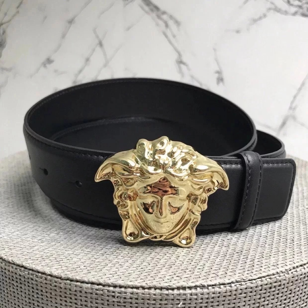 Versace Medusa Head Leather Belt Black