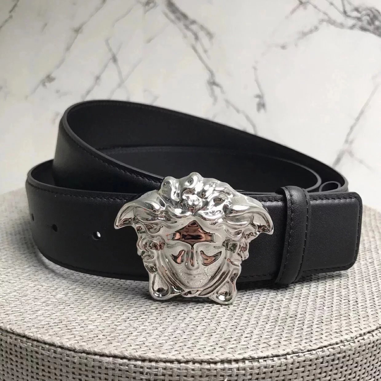 Versace Medusa Head Buckle Leather Belt Black