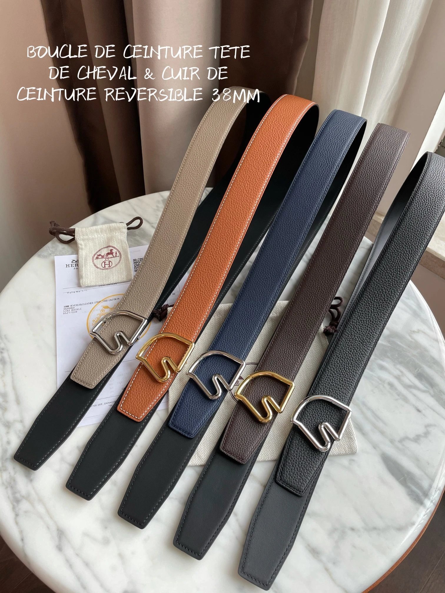 H Brand Double-Sided Leather Belt Pure Cowhide
