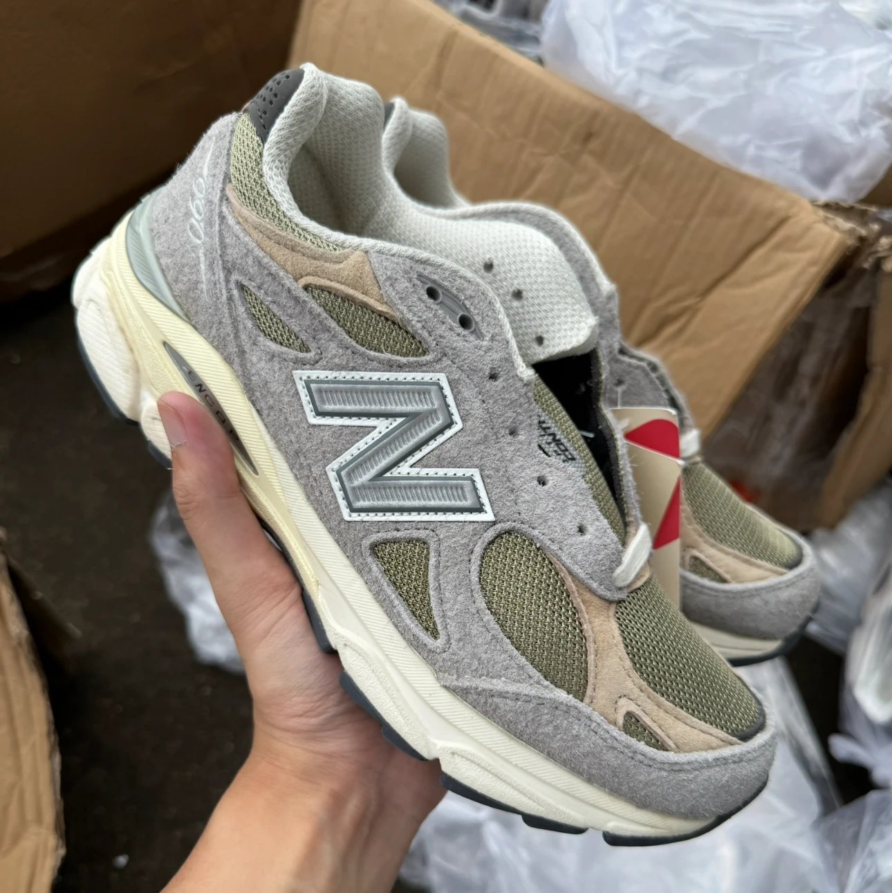New Balance 9060 Gray Olive Mesh Sneakers Running Shoes
