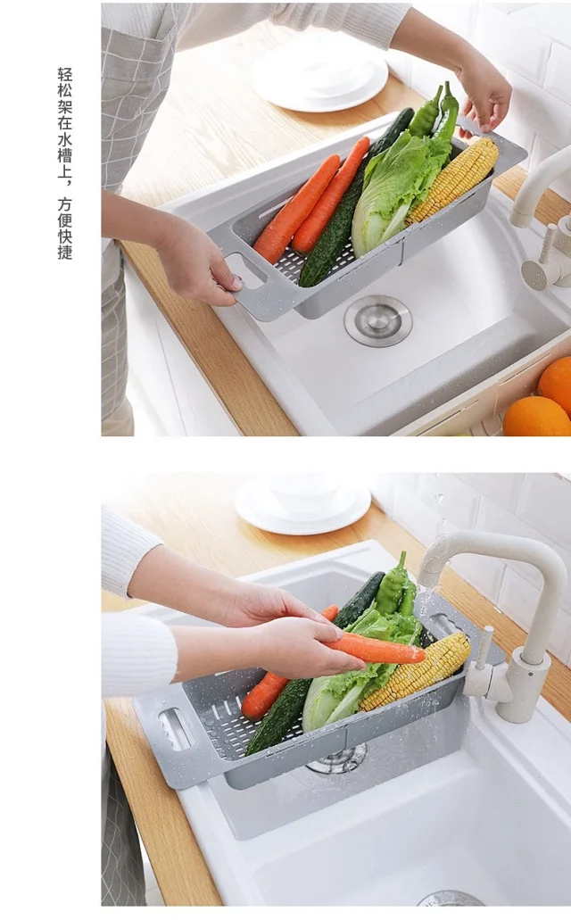 水槽沥水篮厨房可伸缩洗水果放碗筷塑料收纳架蔬菜置物架