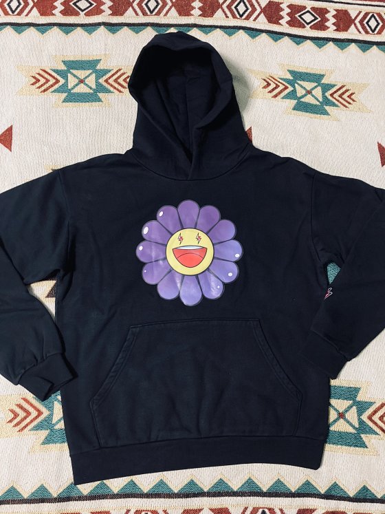 【 Stock Exclusive 】 480g Takashi x J Balvi Murakami Takashi Collaboration Co branded Purple Sunflower Printed Cartoon Pattern Plush and Loose Hoodie Hoodie Hoodie Shoulder Width 62, Chest Circumference 124, Length 71
