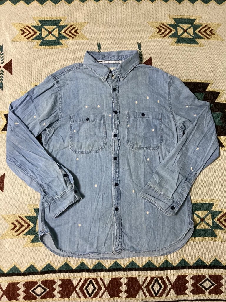 [A Few in Stock] New TG American Vintage Splatter Wash Light Blue Denim Workwear Long Sleeve Shirt Amekaji Jacket