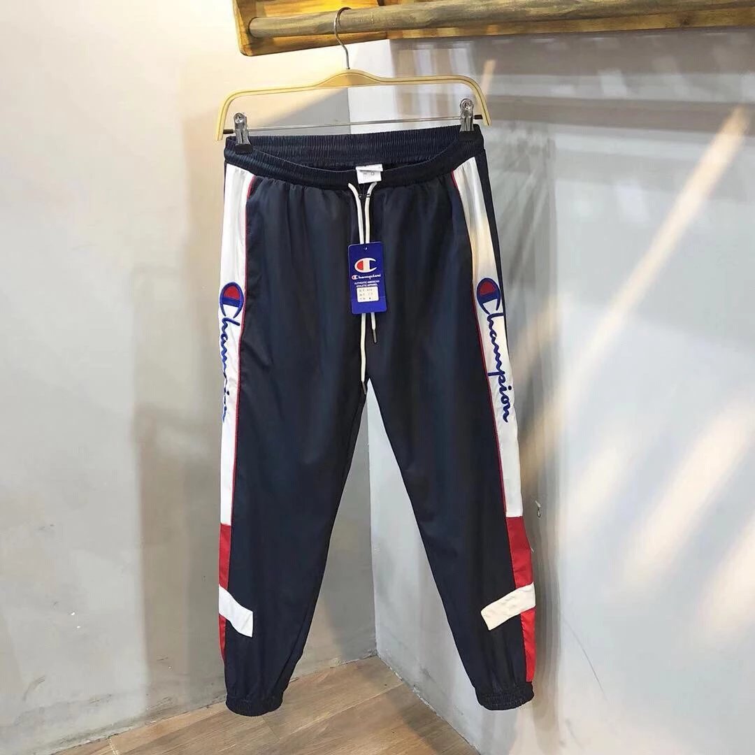 Champion Spliced Embroidered Casual Pants Color Block Design Unisex Couple Casual Sports Trousers Sweatpants