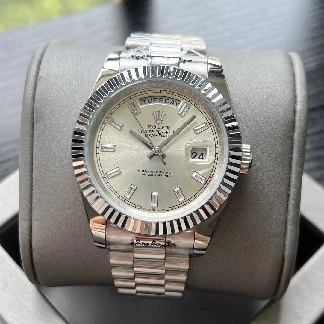 (Diamond Hour Markers) Steel Bracelet White Dial