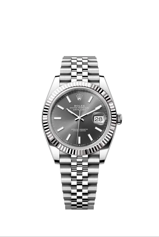 Rolex Watches Oyster Perpetual Datejust-style watch with fluted bezel, date magnifier, and jubilee bracelet product detail image 11