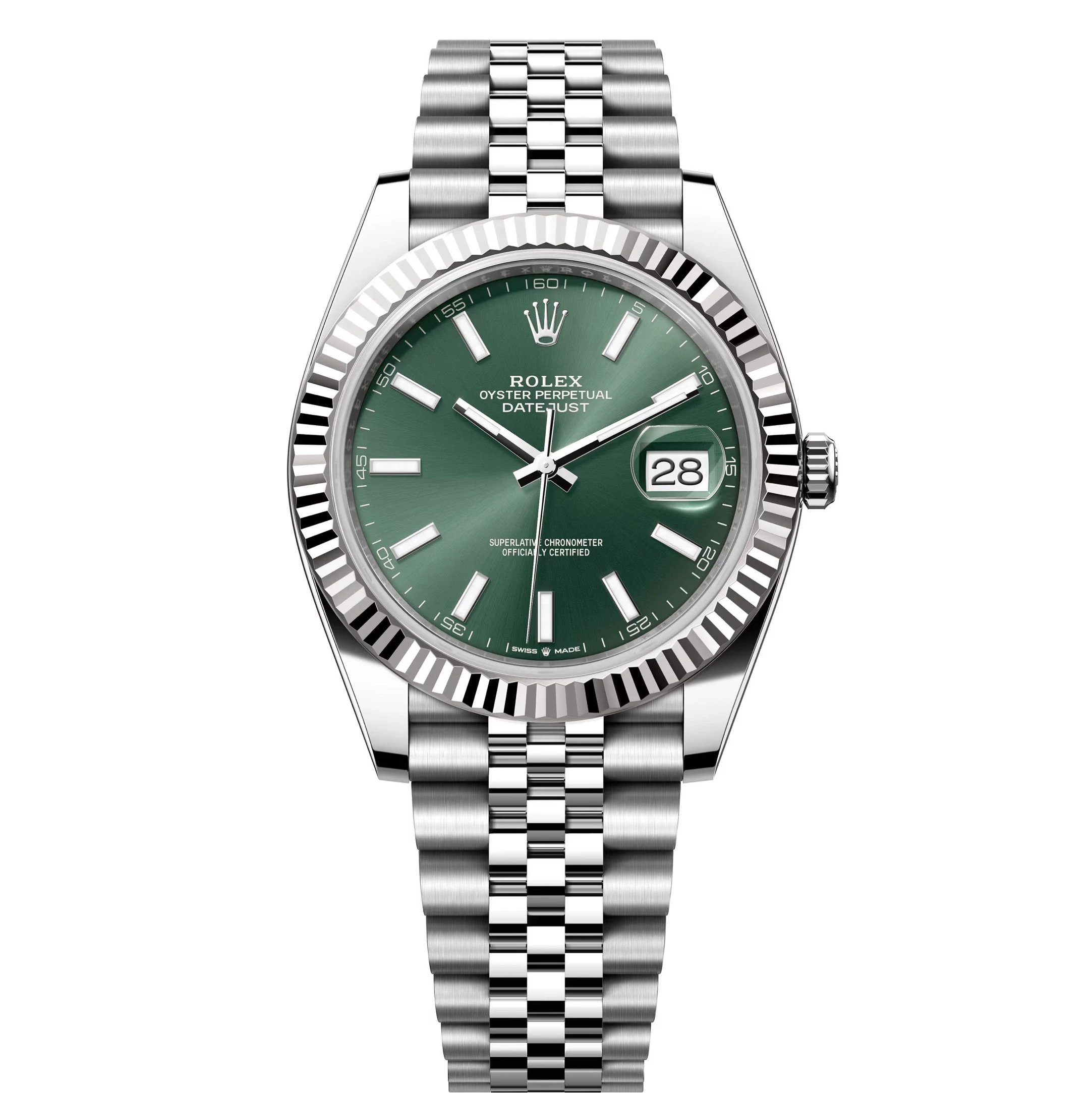 Steel Bracelet with Green Dial (Baton Hour Markers)