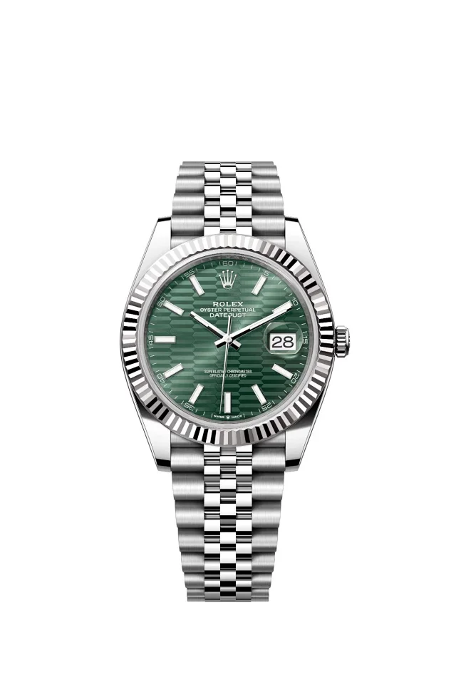Rolex Watches Oyster Perpetual Datejust-style watch with fluted bezel, date magnifier, and jubilee bracelet product detail image 15
