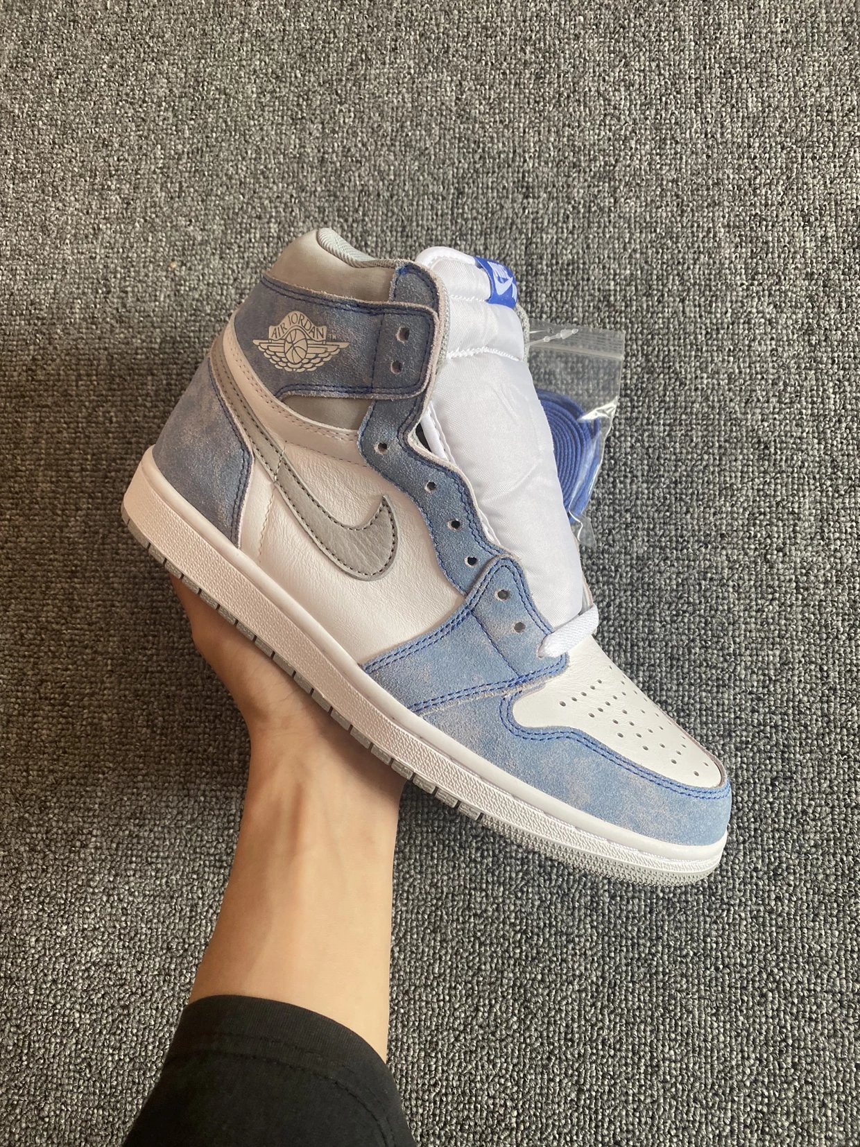 Pure Yuan Big Factory A1 washed blue top frosted leather washed fabric with built-in air cushion high top shoes, sports shoes, casual basketball shoes