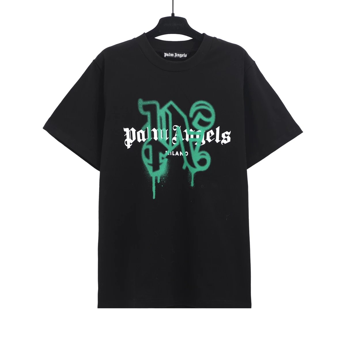 Palm Angels Black Graffiti Gothic Logo Cotton T-Shirt