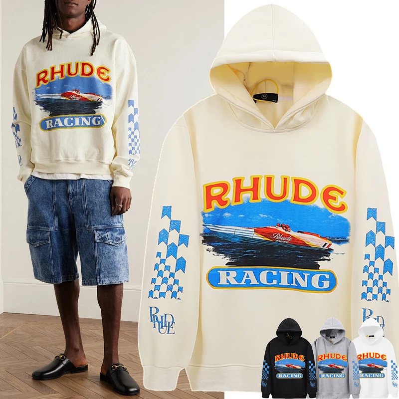 Rhude Logo Print Cotton Jersey Hoodie