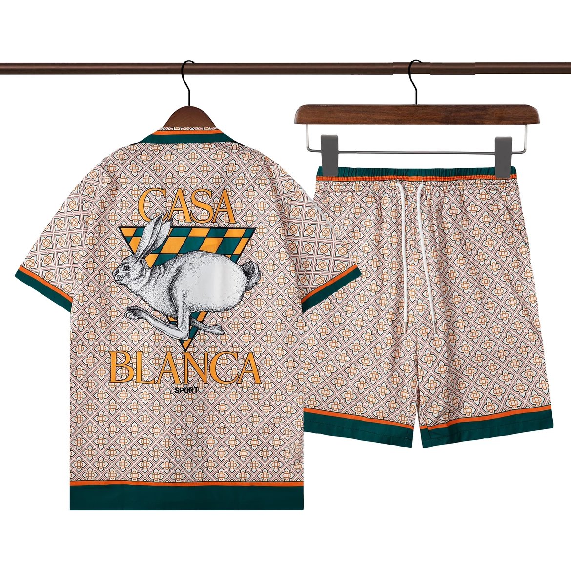 Casablanca Rabbit Print Short Set Beige Green Orange Multicolor - 2