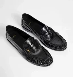 thumbnail for Waxed sheepskin leather logo pleated loafers