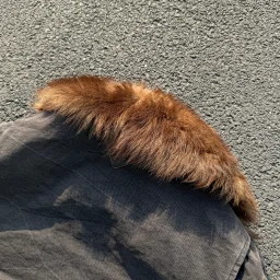 thumbnail for Triangle logo lapel fur washed denim cotton jacket