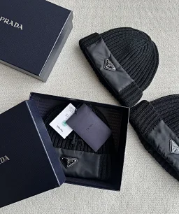 thumbnail for Triangle logo chunky pins plain merino wool knit cold hat Cold-resistant Locks Warm Comfortable