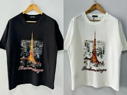 thumbnail for [HB homemade] B home Paris Tower letter print short sleeve T 240 grams of combed cotton three standards complete ❗