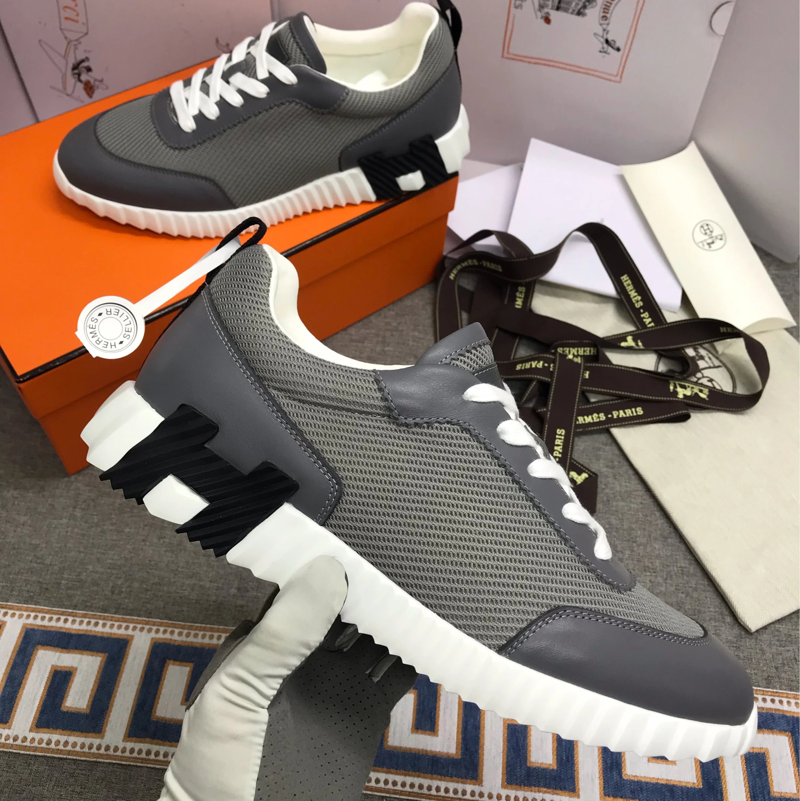 Grey leather with stripes