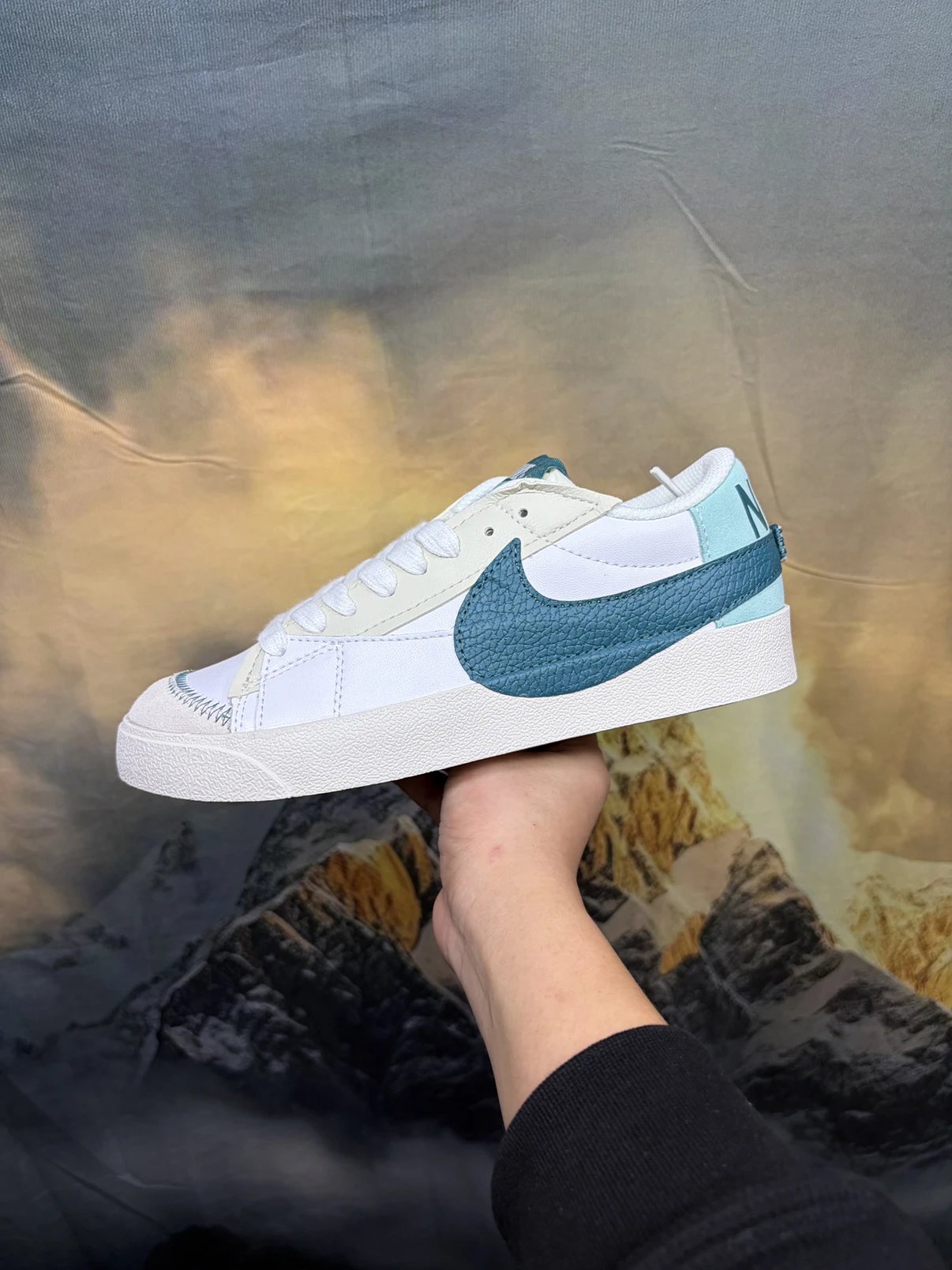【翻毛皮/荔枝纹牛皮革/正确版型/环保绿底】Ni*ke Blazer low "1977 Vintage经典开拓者低帮百搭休闲运动板鞋"—白绿