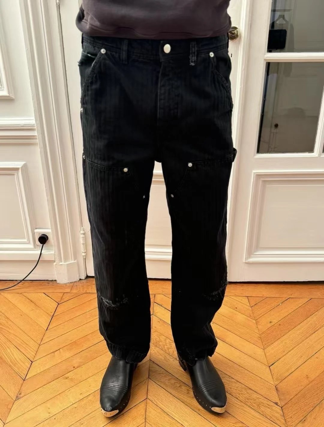 (Top Rampage) ERD Melancholy Rich Second Generation 25ss Striped Double Knee Rivet Kaha Agent Suit Lumber Pants