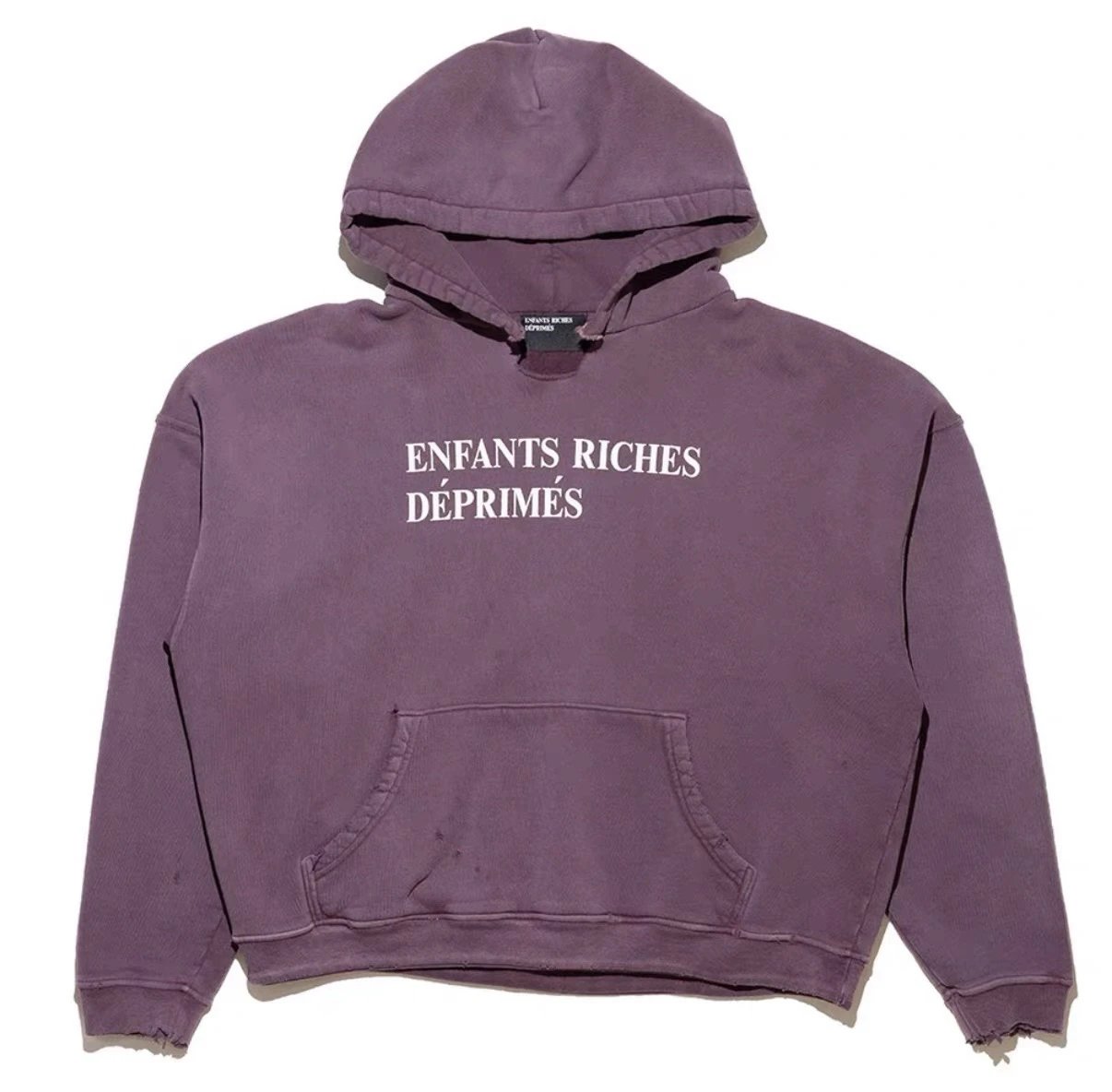 Erd25ss melancholic second-generation washed mud red slogan boxy distressed collar pullover hoodie in stock