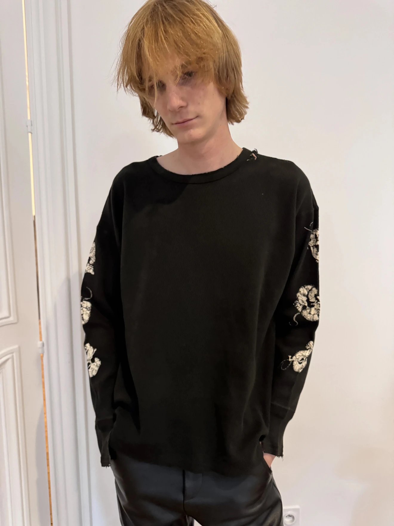 Ready-to-Ship ERD25FW Melancholic Rich Second-Generation Mouse Chase Washed Distressed Waffle Long Sleeve