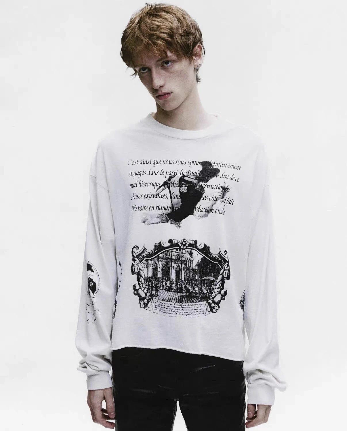 In Stock ERD25fw Melancholy Rich Kid Napoleon Letter Carriage Rolled Hem Washed Boxy Long Sleeve