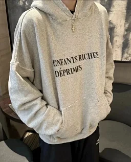 thumbnail for 预售5天内发出）erd24ss忧郁的富二代花灰标语做旧破坏boxy泼墨套头加绒帽衫