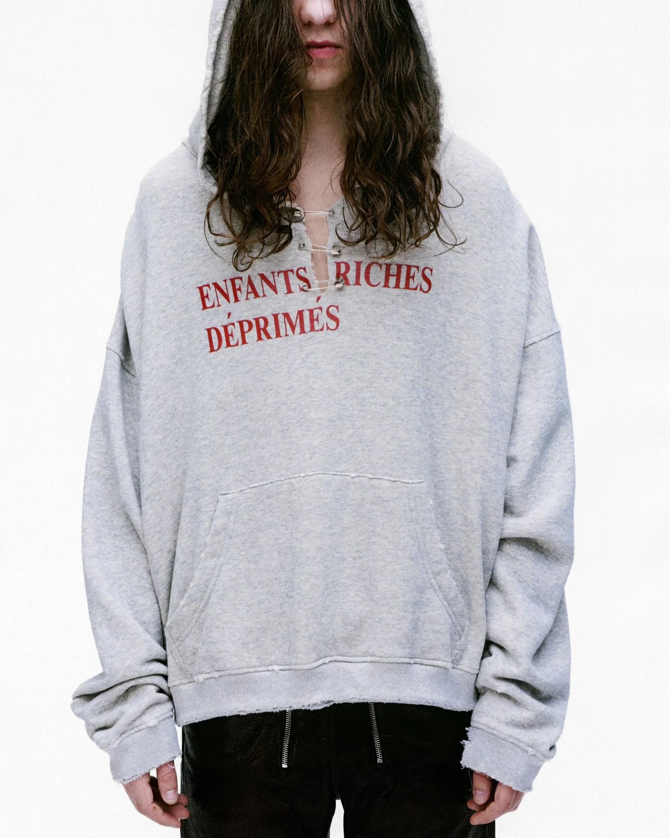 (restocking) ERD25S official website limited edition flower gray pin damage slogan Boxy washed old pullover hoodie