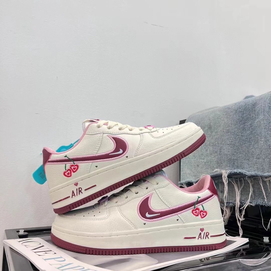 New Valentine's Day limited edition Air Force One AF1 cherry heart thick sole height increasing women's couple board shoes white shoes
