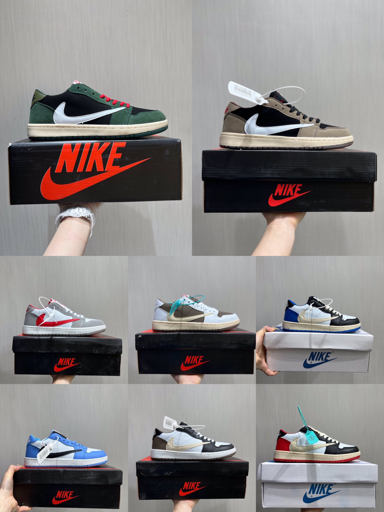 The new AJ1 low-top barbs white brown students with the trend of casual wear men and women models casual shoes board shoes joint lightning white blue gray brown barbs with men and women couples models low-top student board shoes