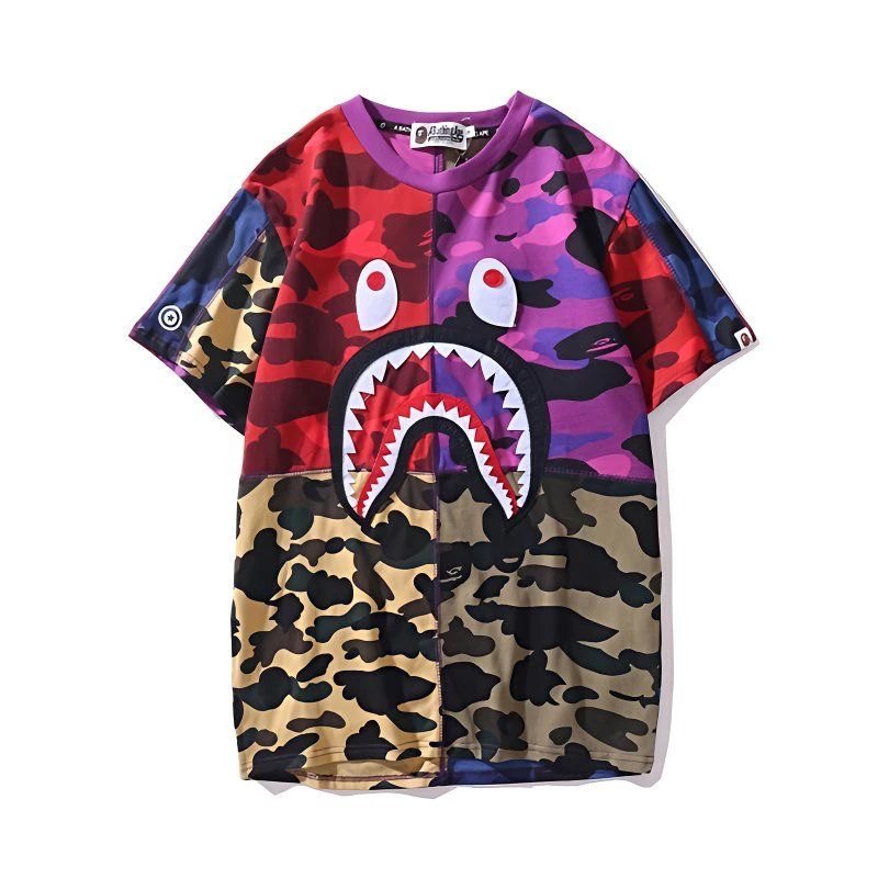 A Bathing Ape Shark Camo Navy T-Shirt - 6