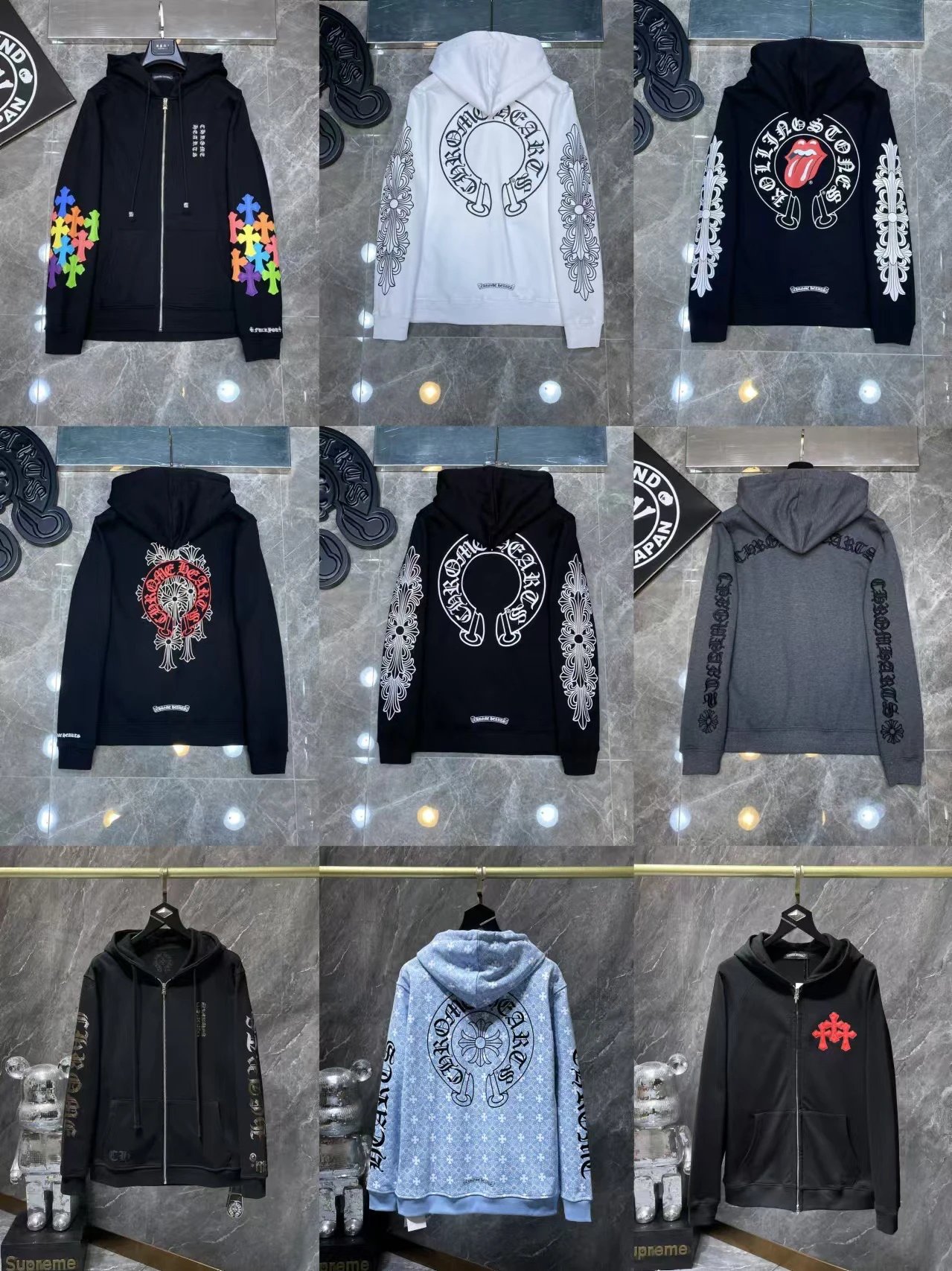 24SS Croop High Version Horseshoe Pattern Sanskrit Classic Hoodie Men's and Women's