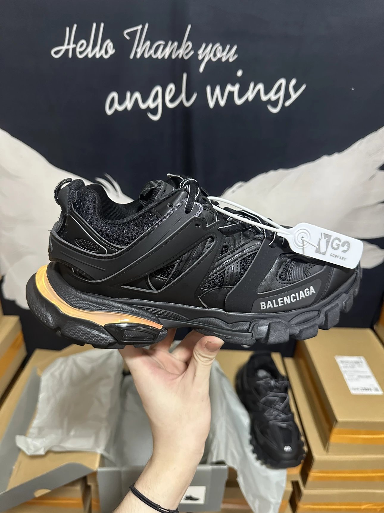 原装超级大盒 果冻鞋垫 大厂货带LED灯 巴黎世家3.0三代白橙色 户外概念鞋 Balenciaga Sneaker Tess 3.0细节精准对位官方 私模组合大底原装大盒.黑色