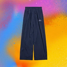 thumbnail for (Spot) independent 24Loop navy blue nylon wide-leg sweatpants washed pleated texture nylon whole cut 3D three-dimensional cut antibacterial mesh