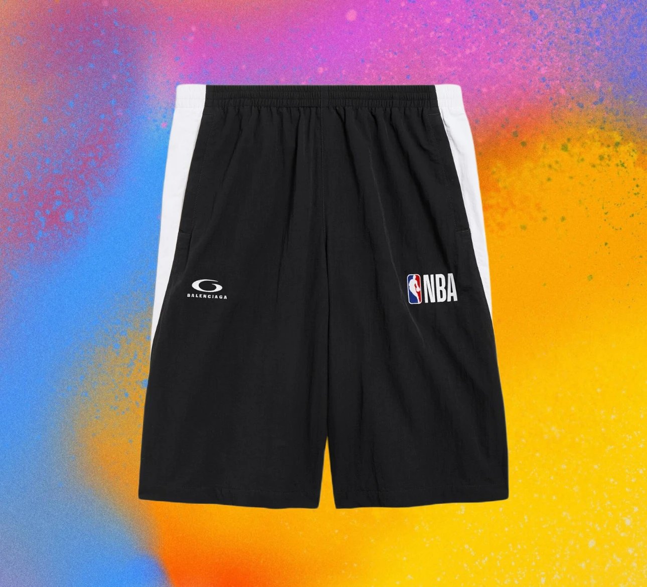 In Stock - Own Brand 26SS BxNBA Black Patchwork Shorts - Deconstructed Design, Bailingda Embroidery, Xinjiang Long-Staple Cotton, 3D Tailoring