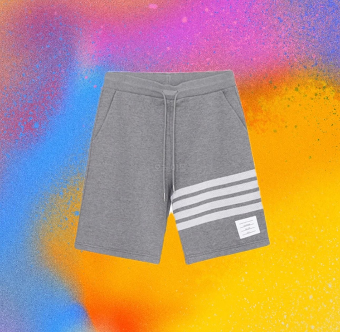 Thom Browne Men's Heather Grey Four-Bar Stripe Cotton Drawstring Shorts 1